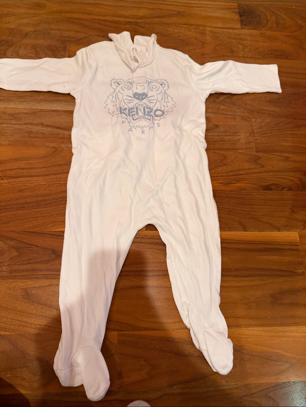 Kenzo White Footed Baby One-Piece with Tiger Graphic
